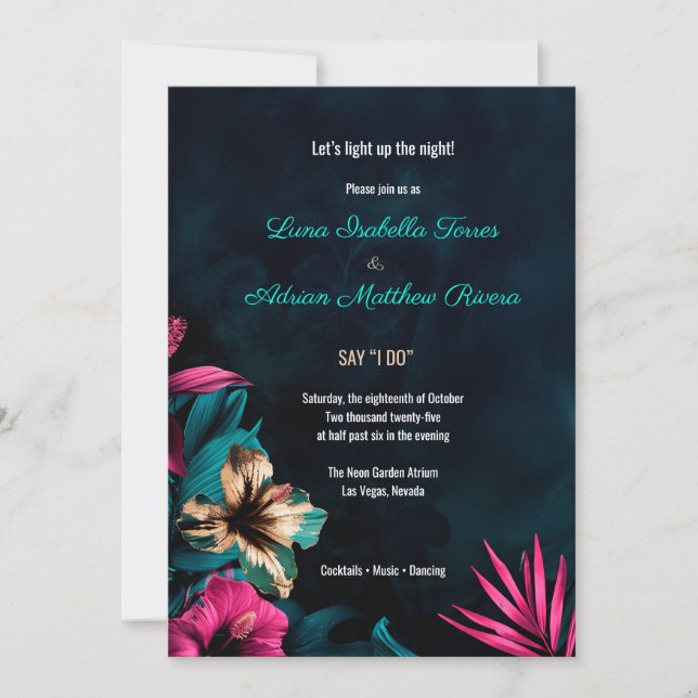 Invitation Floral Neon Botanique Mariage tropical (Devant)