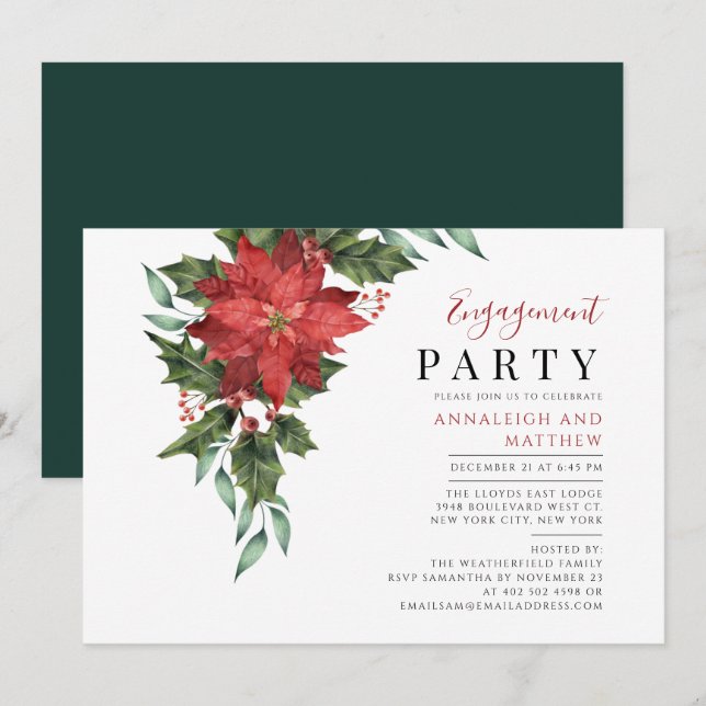 Invitation Floral Noël Fiançailles Élégante fête (Devant / Derrière)