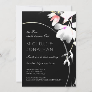 Invitation Floral noir & blanc moderne Mariage inspiré