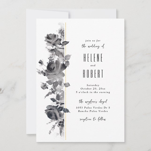 Invitation Floral noir et blanc (Devant)