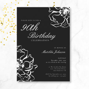 Invitation Floral noir et blanc 90e anniversaire