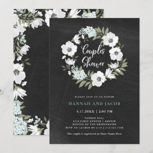 Invitation Floral noir et blanc rustique   Douche Couples
