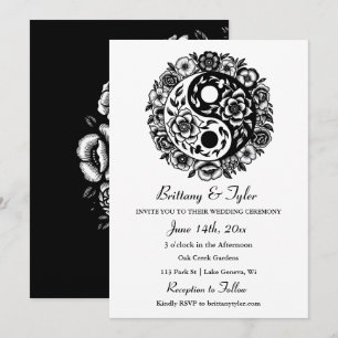 Invitation Floral noir et blanc Yin Yang Mariage