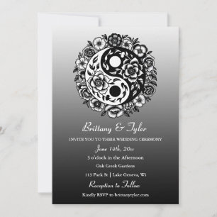 Invitation Floral noir et blanc Yin Yang Mariage