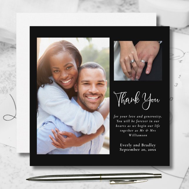 Invitation Floral noir foncé blanc élégant Merci de mariage (Créateur téléchargé)