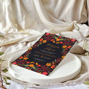 Invitation Floral noir mexicain Boda Fiesta Mariage coloré