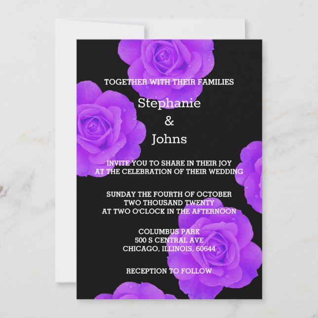 Invitation Floral noir violet moderne Mariage Boho élégant (Devant)