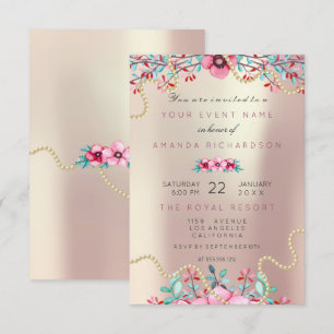 Invitation Floral nuptiale or rose perle douce glam