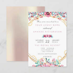 Invitation Floral nuptiale or rose perles Rose doux