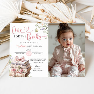 Invitation Floral One for the Books First Birthday Photo