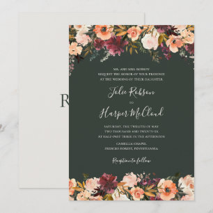 Invitation Floral Orange Bourgogne   Mariage traditionnel ver