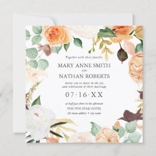 Invitation Floral Orange Fin été tout en un Mariage Invit