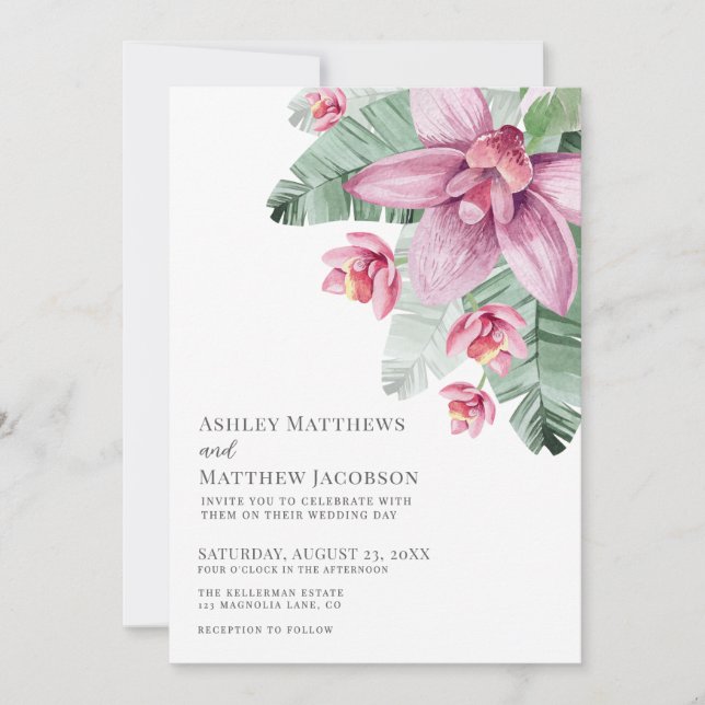 Invitation Floral Orchid Tropical Wedding (Devant)