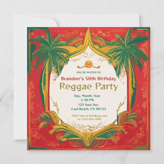 Invitation Floral Palms Personnalisable Réggae Party (Devant)