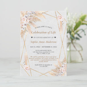 Invitation Floral Pampas Grass Célébration de la vie Memorial