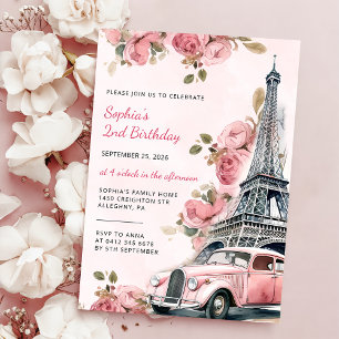 Invitation Floral Paris Tour Eiffel 2e fête d'anniversaire