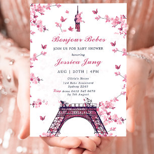 Invitation Floral Paris Tour Eiffel Baby shower