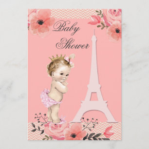 Invitation Floral Paris Tour Eiffel Baby shower Princesse