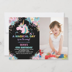 Invitation Floral Parties scintillant Unicorn Anniversaire In