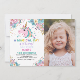 Invitation Floral Parties scintillant Unicorn Anniversaire In