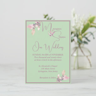 Invitation Floral Pastel Green & Mauve Mariage