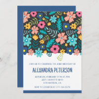 Floral Pattern Marine bleu 43e anniversaire