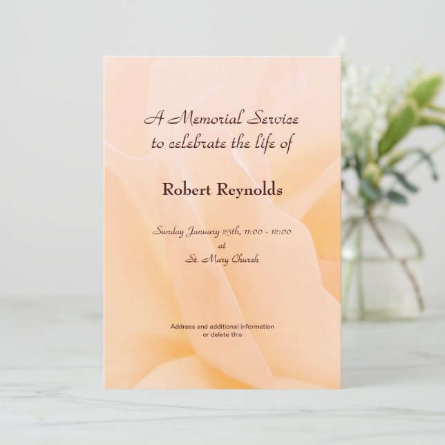 Invitation Floral Peach Rose Memorial Service (Debout devant)