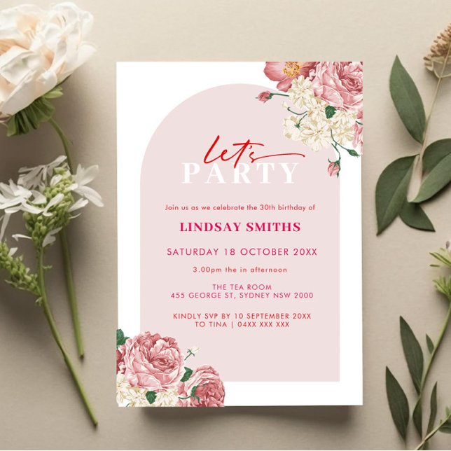 Invitation Floral Peonies et Roses 30e anniversaire invitatio (Créateur téléchargé)