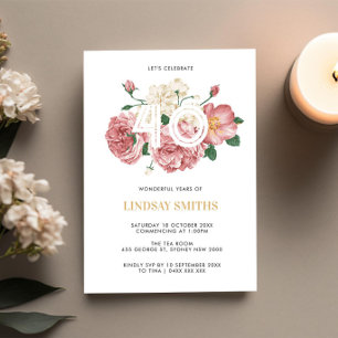 Invitation Floral Peonies et Roses 40e anniversaire invitatio