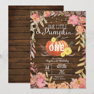 Invitation Floral Petit Citrouille Bois d'automne 1er anniver