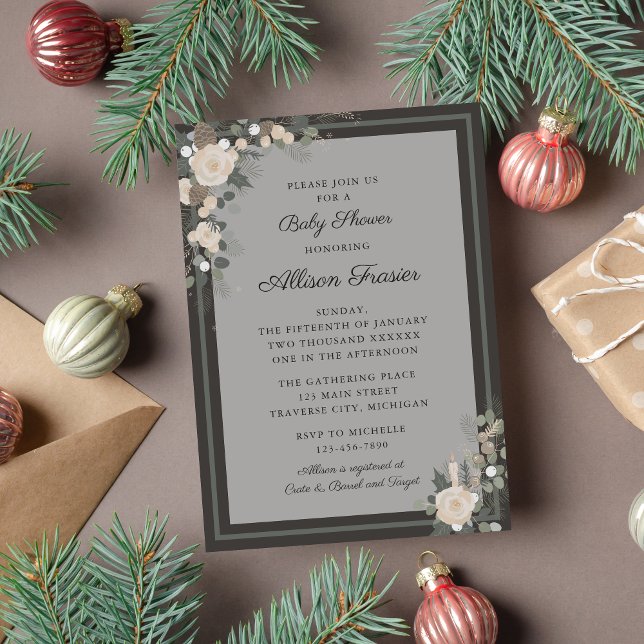 Invitation Floral Pine vacances Baby shower de Noël d'hiver (Créateur téléchargé)