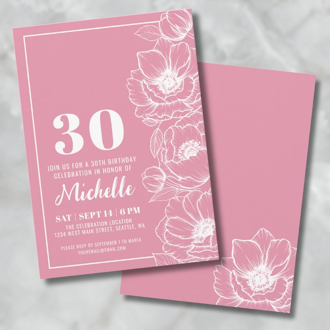 Invitation Floral Pink 30e anniversaire (Floral Pink 30th Birthday Invitation)