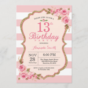 Invitation Floral Pink Peonies 13e anniversaire de fête Invit