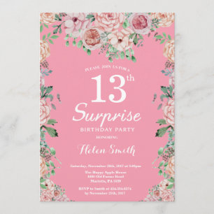 Invitation Floral Pink Peonies 13e anniversaire surprenant