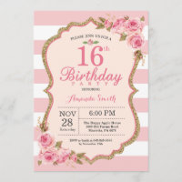 Floral Pink Peonies 16e anniversaire de fête Invit