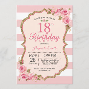 Invitation Floral Pink Peonies 18e anniversaire de fête Invit