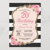 Floral Pink Peonies 20e anniversaire de fête Invit