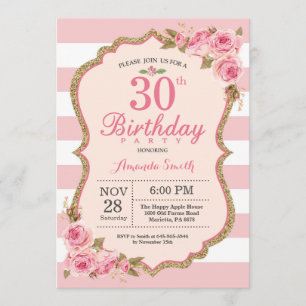 Invitation Floral Pink Peonies 30e anniversaire de fête Invit