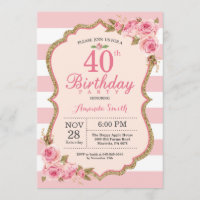 Floral Pink Peonies 40e anniversaire de fête Invit