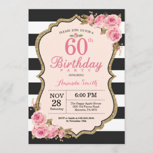 Invitation Floral Pink Peonies 60e anniversaire de fête Invit
