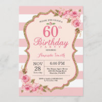 Floral Pink Peonies 60e anniversaire de fête Invit