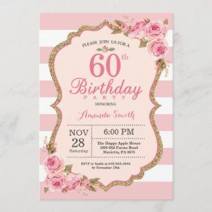 Invitation Floral Pink Peonies 60e anniversaire de fête Invit