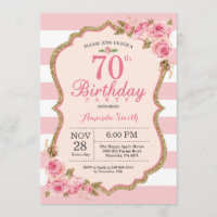 Floral Pink Peonies 70e anniversaire de fête Invit