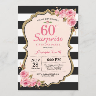 Invitation Floral Pink Peonies Surprise 60e fête d'anniversai