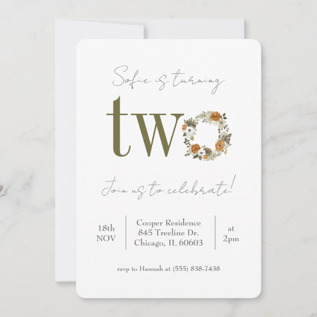 Invitation Floral pour le deuxième anniversaire (Devant)