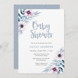 Invitation Floral pourpre bleu d'invitation de baby shower