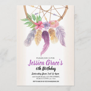Invitation floral pourpre de Dreamcatcher de fête