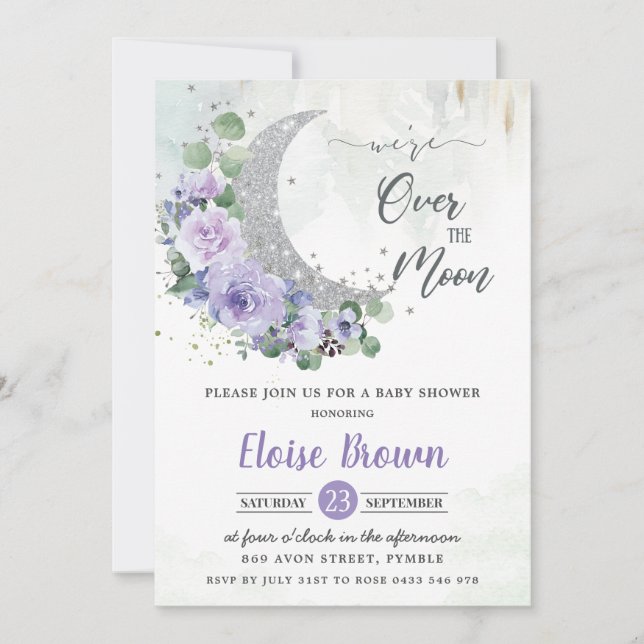 Invitation Floral pourpre Nous sommes au-dessus du Baby showe (Devant)