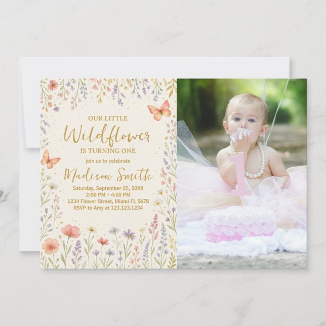 Invitation Floral Premier Anniversaire avec photo (Devant)
