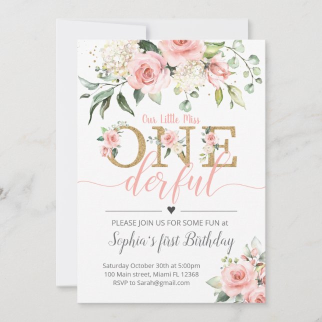 Invitation Floral Premier anniversaire Invitation-A188 Miss O (Devant)